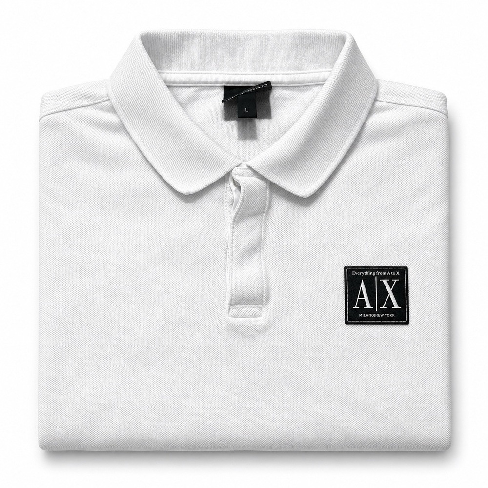 Armani Exchange AX Polo Shirt Women's Large White Short Sleeve Logo Patch